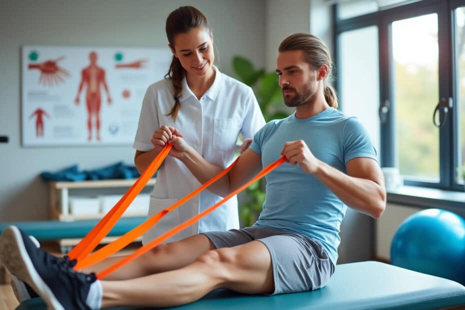 découvrez comment le renforcement musculaire avec des élastiques complète efficacement la kinésithérapie et la rééducation pour améliorer la récupération et la mobilité.